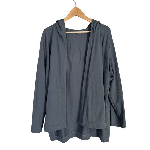 Eileen Fisher Hooded Cardigan Women Size L Organic Cotton Open Front Boho Blue - Picture 1 of 10
